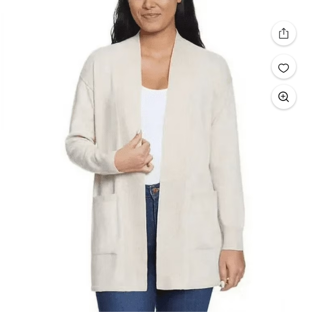 NWT Gloria Vanderbilt‎ Womens Open Front Cardigan Cream M